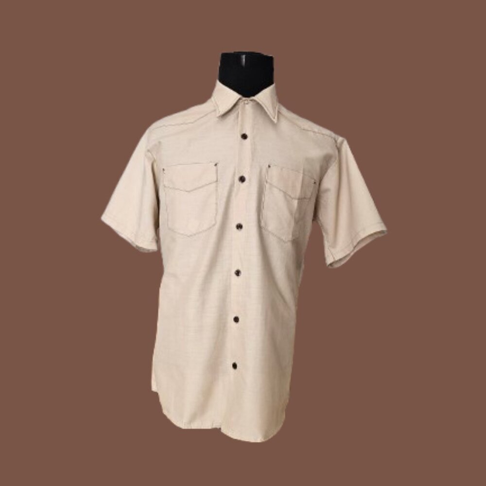 DURABLE PRESS MEN'S KHAKI SHORT SLEEVE INDUSTRIAL WORK SHIRT - SIZE L-SS